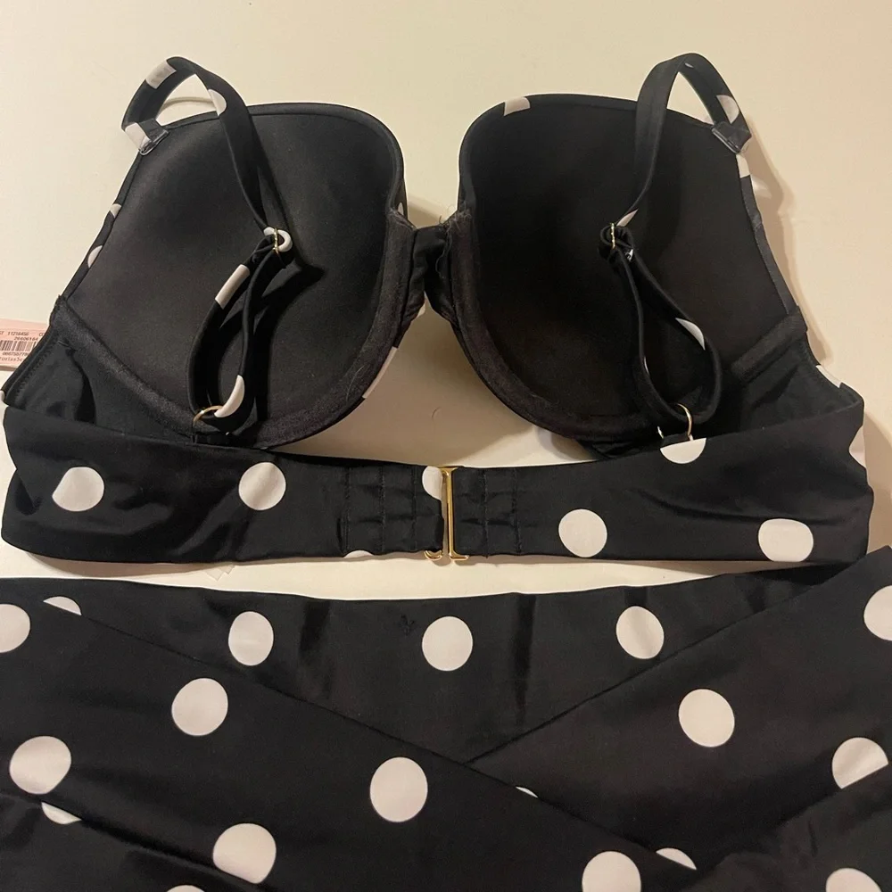 NWT Victoria's Secret Black White Polka Dot Two Piece Bathing Suit LG Bottom 38B - Picture 7 of 9